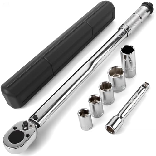 JiiinMiiin トルクレンチ プレセット型 トルク対応レンジ 28〜210N・m 差込角12.7mm (1/2インチ) 車 タイヤ交換 14/17/19/24mm+21mm薄口ロングソケット、エクステンションバー付属 収納に便利なケース付き